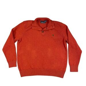 Polo Ralph Lauren Mens XL Orange Cotton Mock Neck Button Sweater Heather Knit